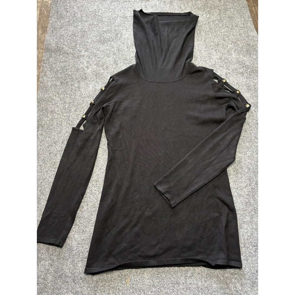 Questions Sweater Womens Large L Black Cold Shoulder pull over Cotton Rayon
